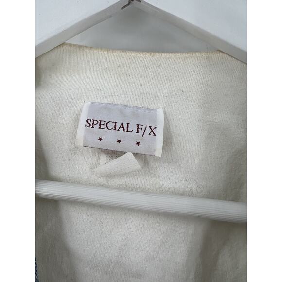 Special F/X Vintage Blouse Womens XL White Denim Beaded Neckline V Neck Studded - Picture 7 of 16